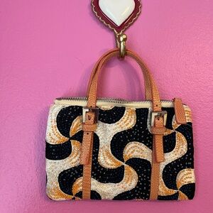 Women’s Black, Cream & Tan Patterned Top-Handle Bag